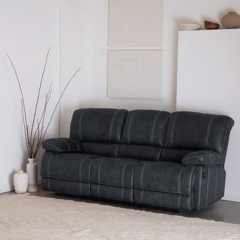 Daniels - Sofá Cuero Viejo 3 Cuerpos Reclinable Gris Clásico Castle 98023Sr4Gr