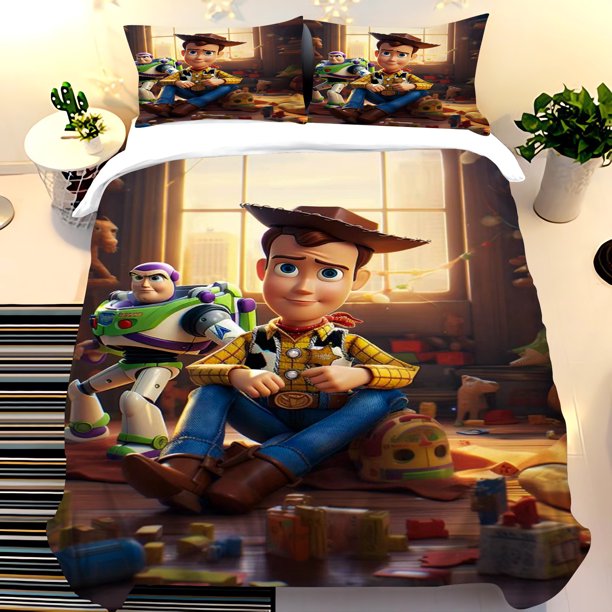 Cartoon Quilt Cover with Toy Story Anime Bedding Set Buzz Lightyear Pillowcase Full Queen and King Size 3D Print Girls and Boy