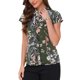 thumbnail image 4 of INSPIRE CHIC Blusas de Trabajo de Satén para Mujeres Florales Vintage con Manga Corta Casual de Negocios XL Verde Militar, 4 of 5