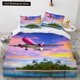 thumbnail image 1 of Airplane Duvet Cover Pink Airliner Bedding Set for Adults Sky Sea Natural Landscape Polyester Quilt Cover Bed Sheets, 1 of 5
