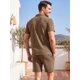 thumbnail image 3 of INSPIRE CHIC Conjunto de 2 Piezas para Hombre Camisa Polo y Pantalones Cortos Conjunto Casual de Verano L Marrón, 3 of 5