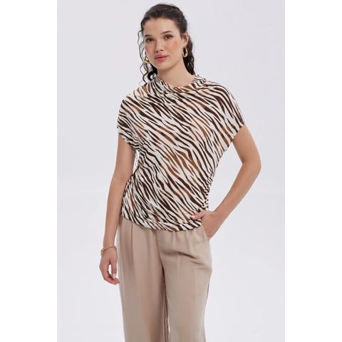 Fashionspark - Polera Mujer Animal Print Beige