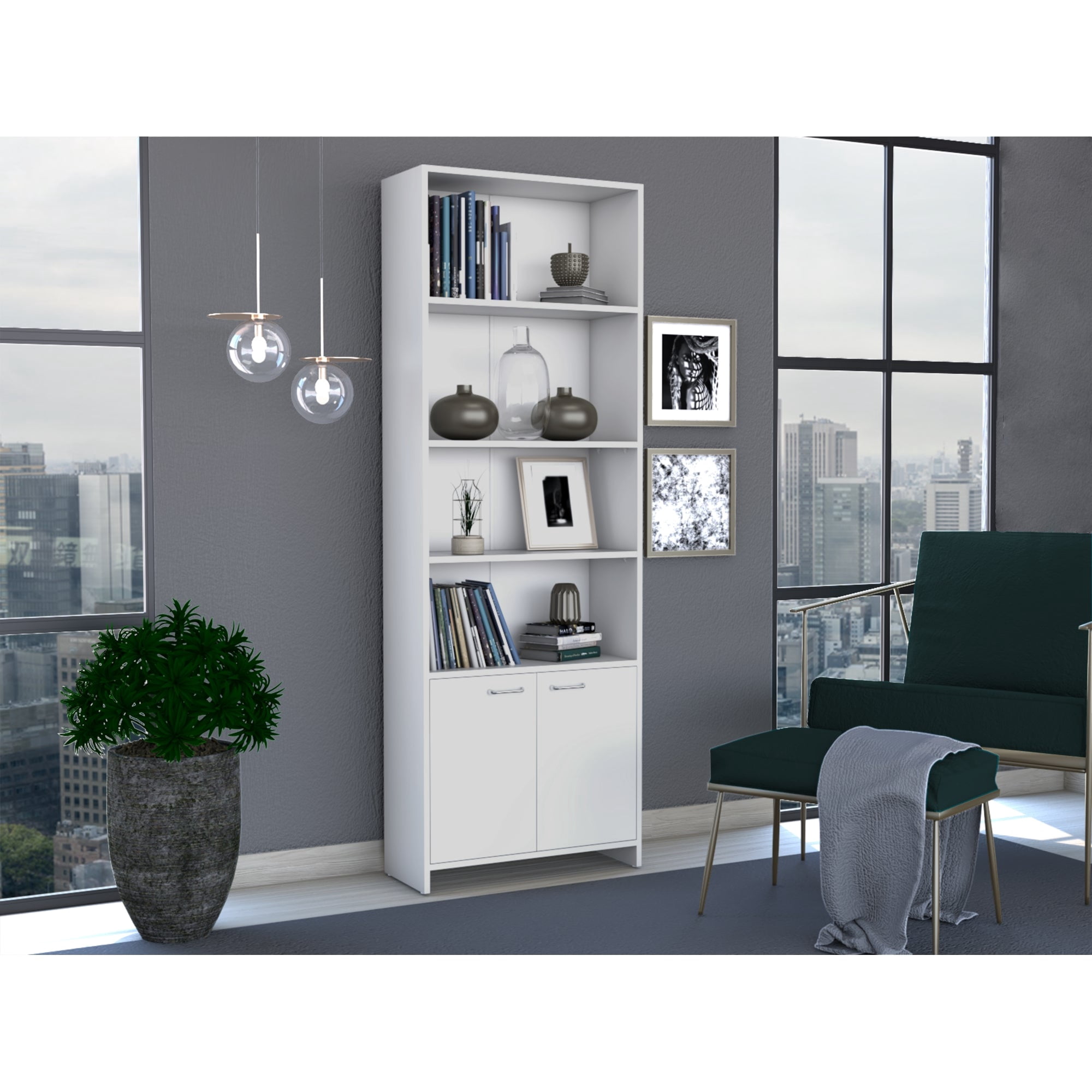 Tuhome - Biblioteca Lisa 180x63x26 Cm 2 Con Puertas Blanco