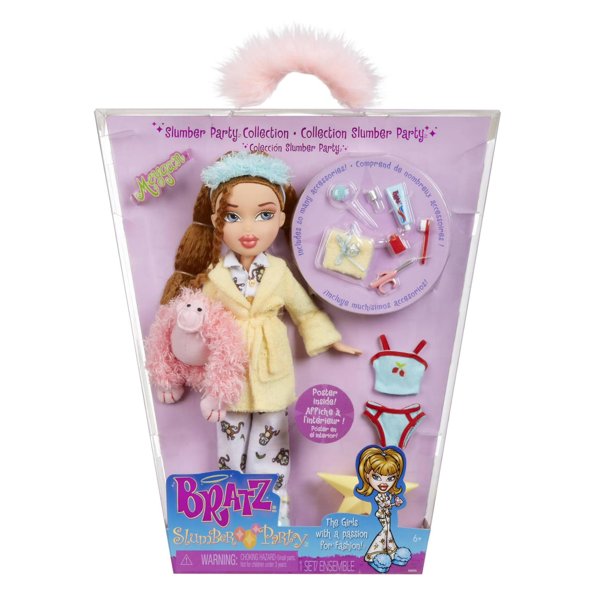 Muñeca De Moda Bratz Slumber Party Meygan Con 2 Pijamas Y Peluche