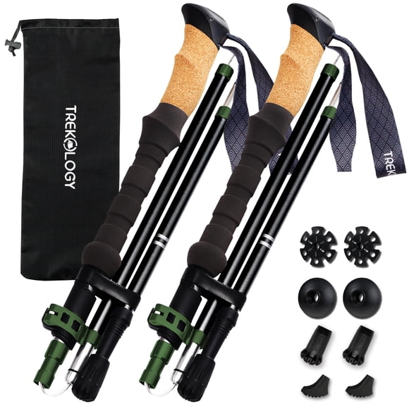Bastones de trekking TREKOLOGY Trek-Z Cork Grip, ligeros, negros y verdes