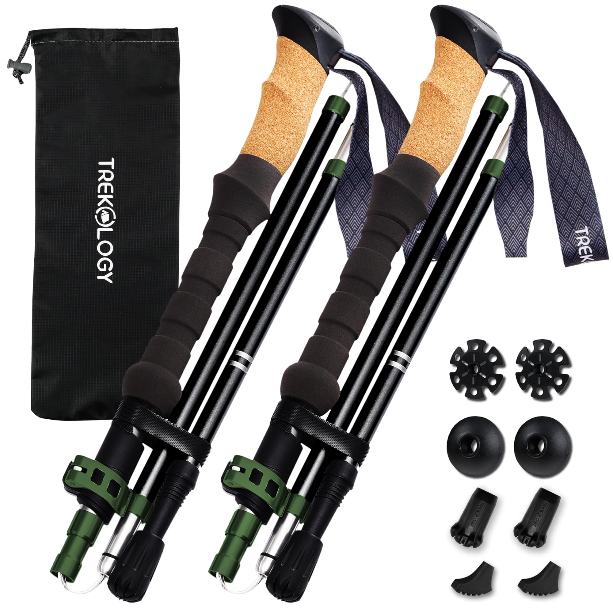 Bastones De Trekking Trekology Trek-z Cork Grip, Ligeros, Negros Y Verdes