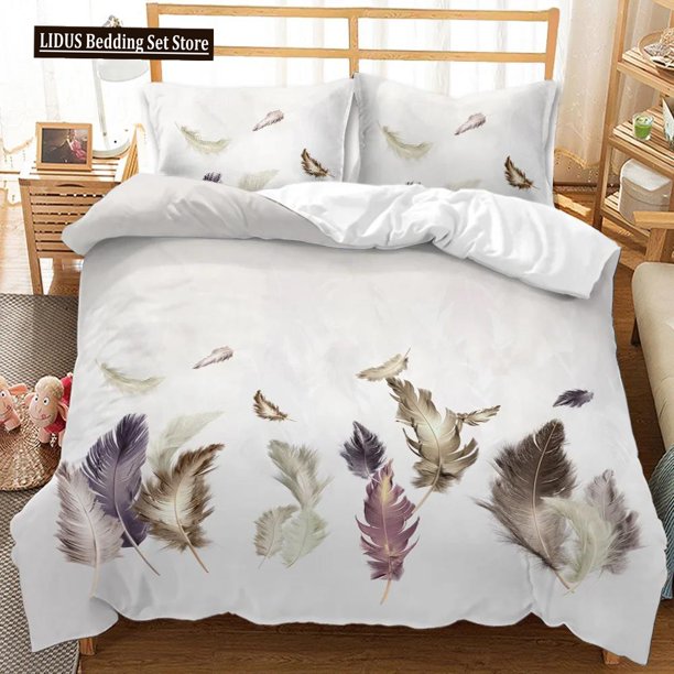 v1308 Bed Sheets Feather Duvet Cover Vaned Types And Natal Contour Flight Bird Feathers Animal Skin Element Print King Size Polyester Qulit Cover 3-Piece Bedding Set (1 Duvet Cover + 2 Pillow Shams) B