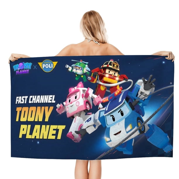 Robocar Poli Toalla de playa de secado rápido con diseño temático, regalo para mujeres y niñas, ideal para cumpleaños, fans, amantes de la música, uso en la playa o al aire libre, 78 × 150 cm