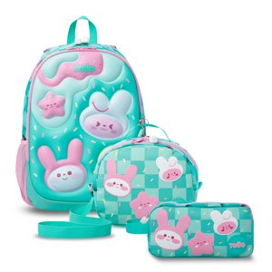 Pack Escolar Mochila Azul Grande + Lonchera + Estuche Bunny Pump Totto