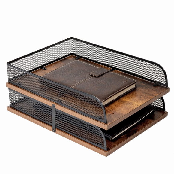 Bandeja ZNMYDMT de madera y metal, 2 niveles, negra