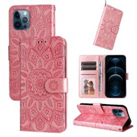 Funda Tipo Cartera Foxdock Para Iphone 12 Mini , Diseño Girasol En Relieve, Cuero Pu, Cierre Magnético, Soporte Y Tarjetero
