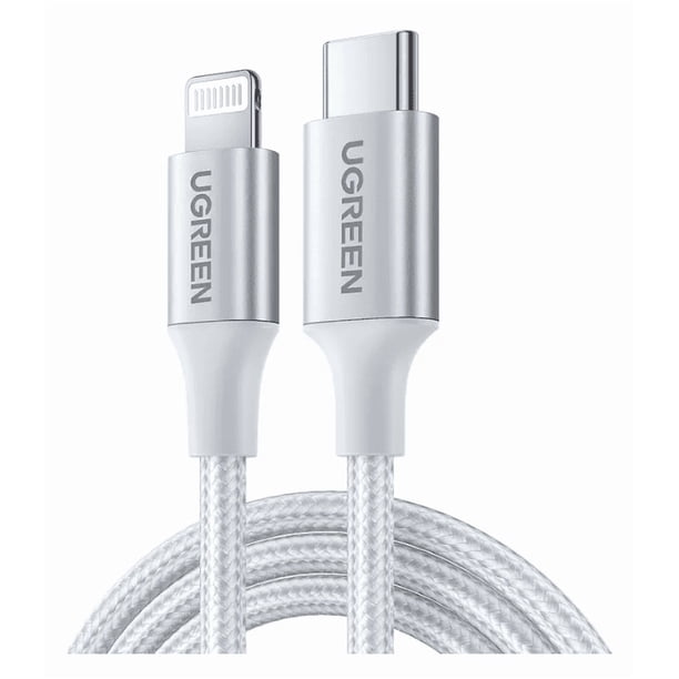 Cable Cargador Usb C Ugreen - Carga Rapida Y Datos Para iPhone - Color Silver De 2 Metros - Pd 20w 480 Mbps Certificacion Mfi - Para iPhone / iPad / AirPods...