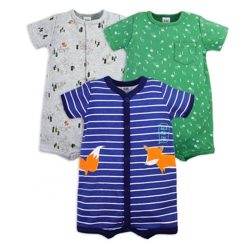 Babykids Divana - Set 3 Enteritos Abiertos - Niño 3m Azul, Verde Y Gris Zorrillo