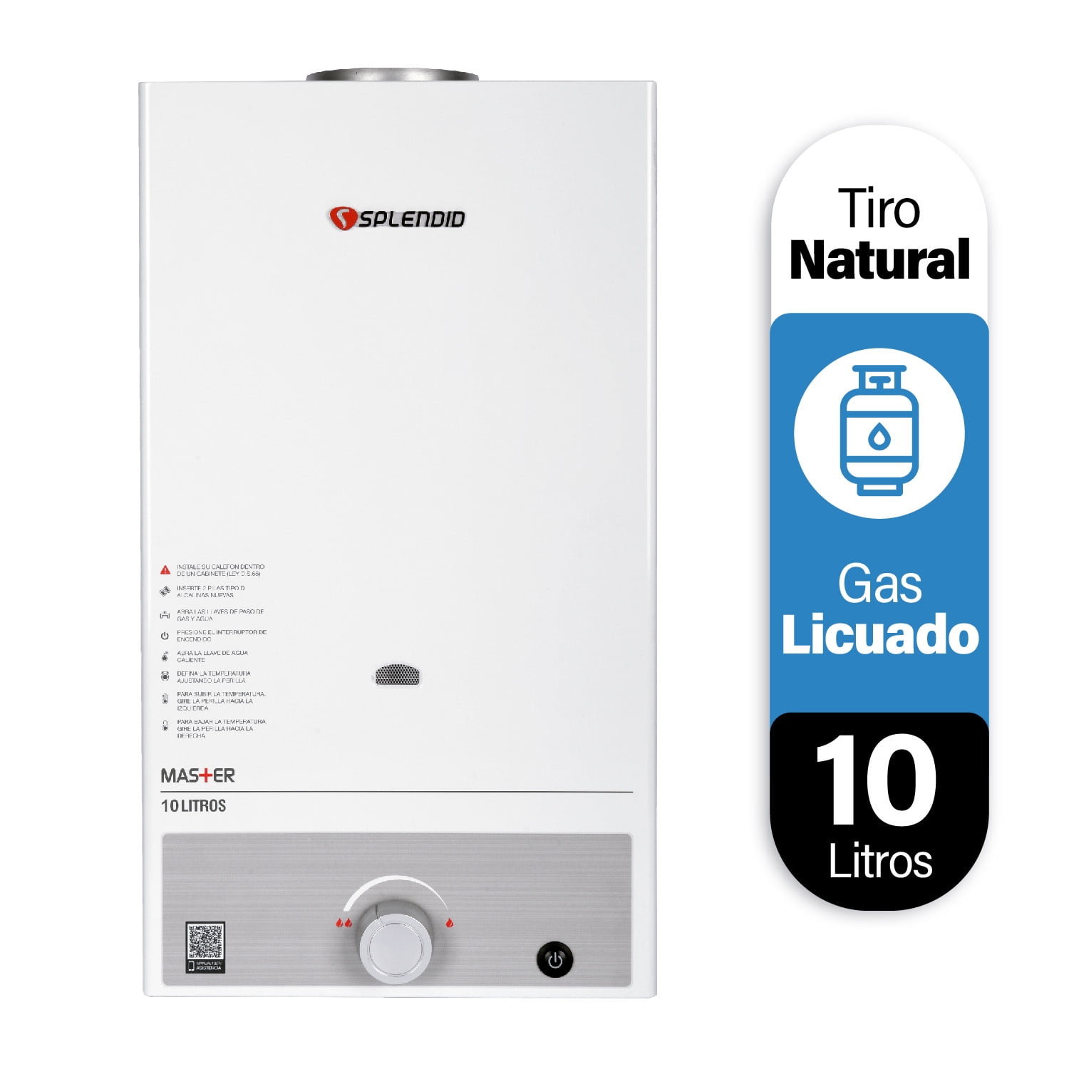 Splendid - Calefon 10 Litros Gas Licuado Tiro Natural