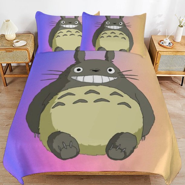 x444 My Neighbor Totoro Bed Duvet Cover Microfiber Bedding Sets 3D Printed Lightweight 3 Piece Comforter Sets, 1 Duvet Cover And 2 Pillow Shams for Kids Boys Girls 90"x90" jn444