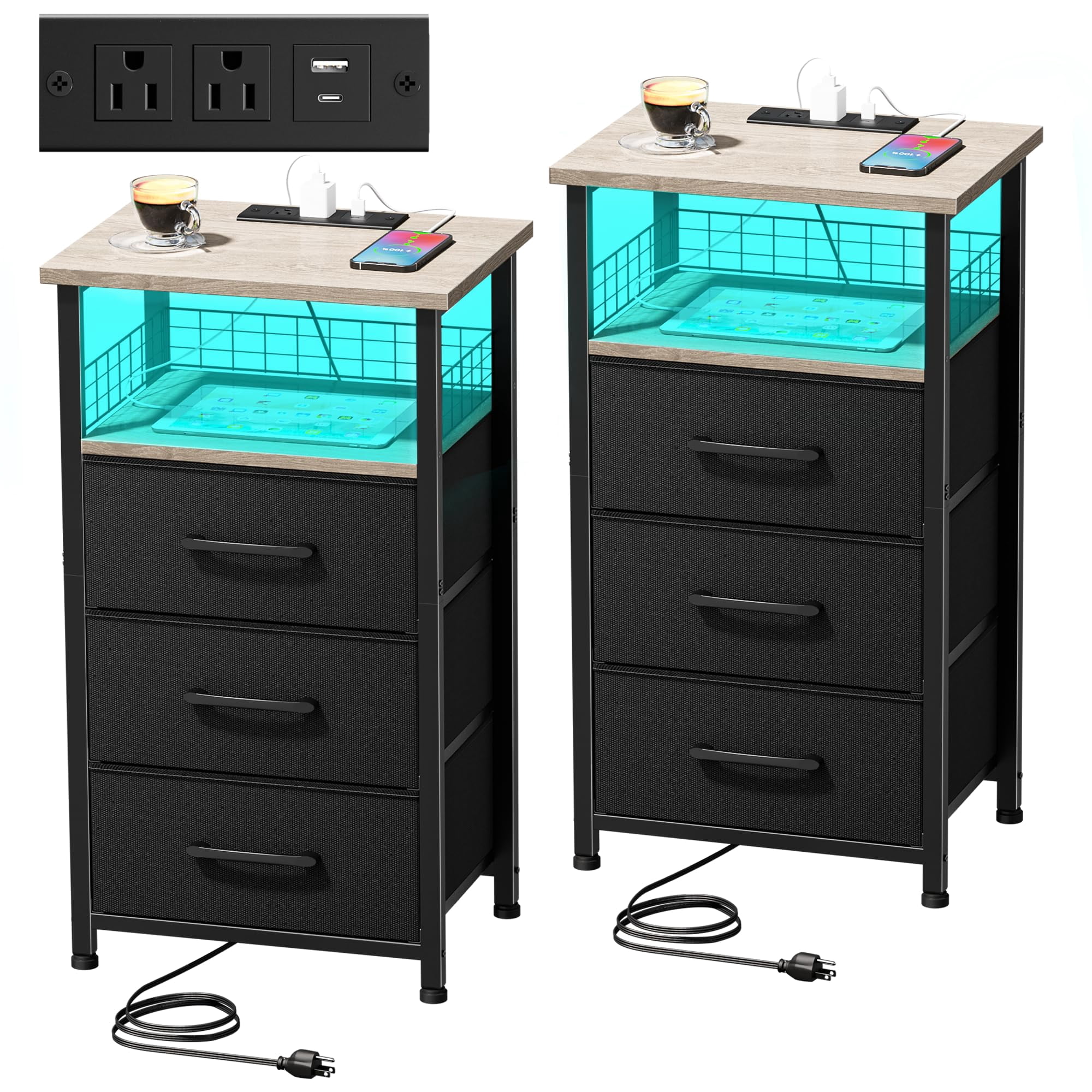 Set De Mesitas De Noche Lakemid Gris