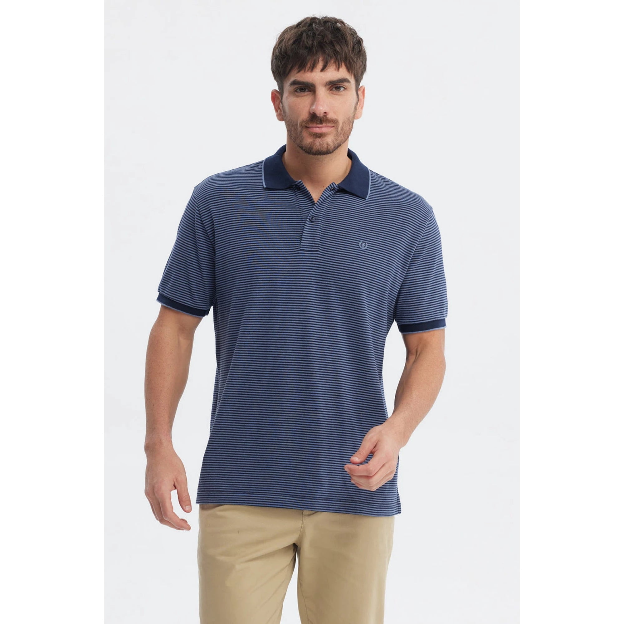Fashionspark - Polera Hombre Pique Rayas Logo Azul Marino