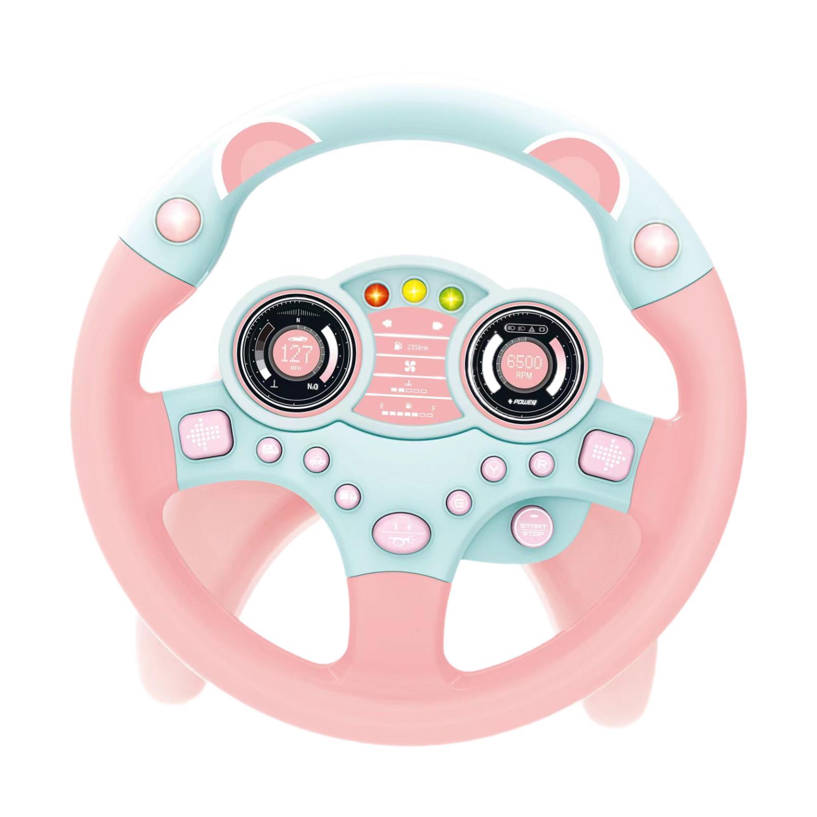 Magideal - Volante De Juguete Para Niños Para El Asiento Trasero Del Coche, Regalo De Cumpleaños, Juguete De Simulación De Conducción Con Coordinación Mano-Ojo, Rosa