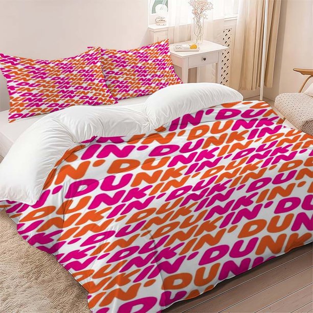 3pcs Vibrant DUNKIN Design Printed Bedding Set Soft and Comfortable Suitable for All Seasons