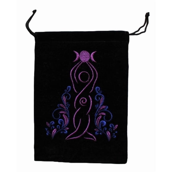 Bolsa de Tarot KHEOPS Diosa Bordada en Terciopelo Negro 13x18 cm