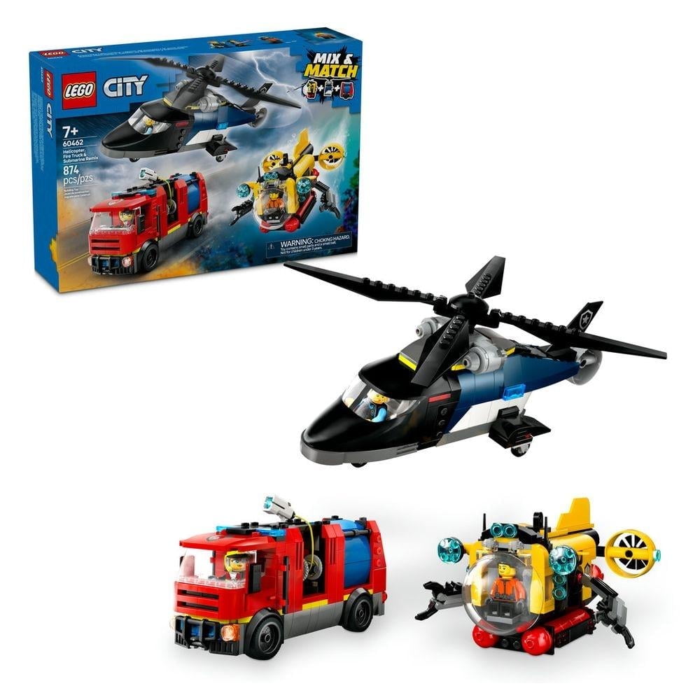 Set Lego City Remix: Helicóptero, Camión De Bomberos Y Submarino 60462