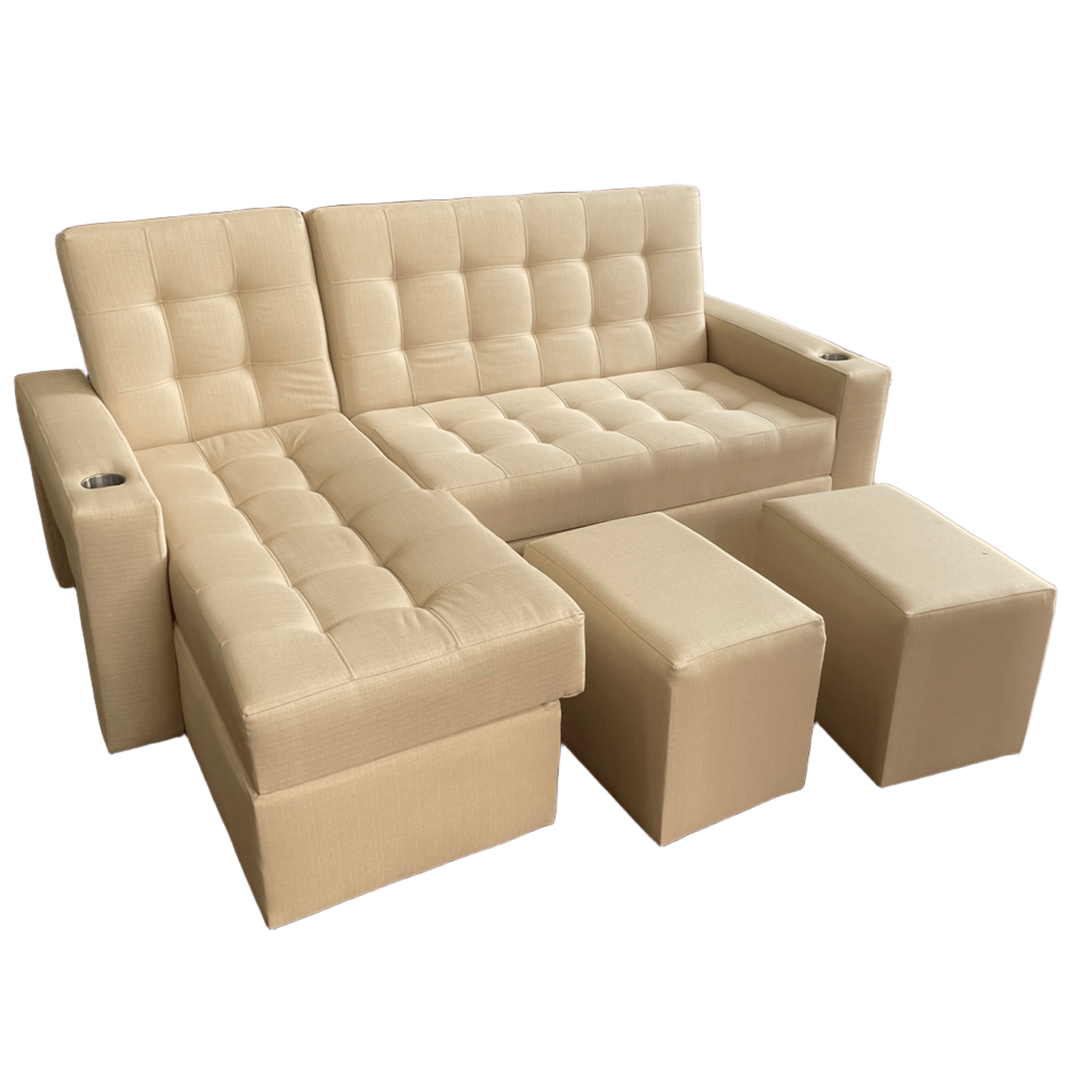 Camila Home - Sofá Cama En L Beige Claro 3 Plazas Con Baúl Y Puffs 200 Cm