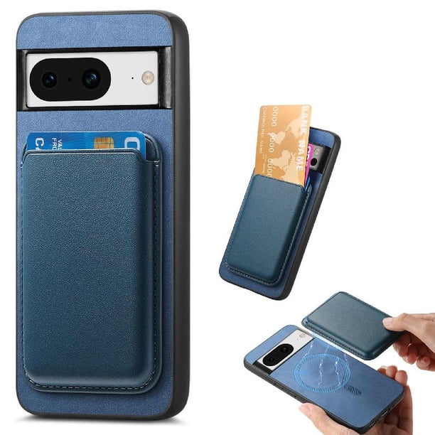 Funda de Cuero Magnética con Tarjetero para Google Pixel 8A Cubierta Delgada Azul