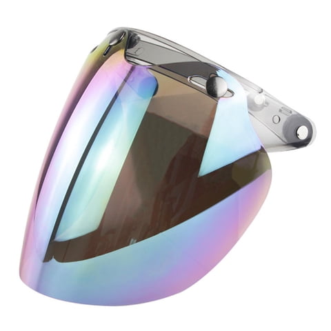 Magideal - Escudo De Visera A Prueba De Viento 3 Snap Para Cascos De Motocicleta De Cara Abierta Visera De Casco Escudo De Cara Retro Escudo De Viento Len Vistoso