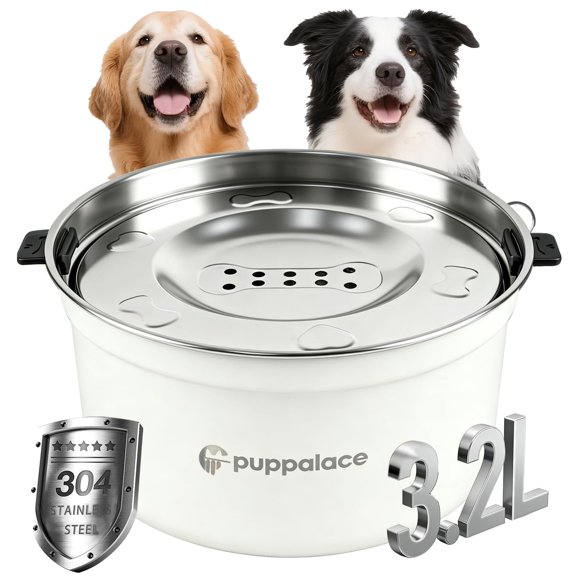 Cuenco para perros Puppalace 3,2 L acero inoxidable blanco