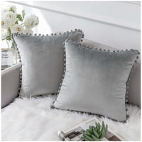 Wyj Hogar - Pack De 02 Fundas De Cojín De Terciopelo Con Pompon 45X45 Gris