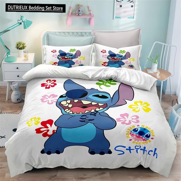 Anime Stitch 3-Piece Duvet Cover College Bedding Set Super Soft Reversible Breathable 3D Printed Microfiber Comforter Set Gifts Bed Sheets