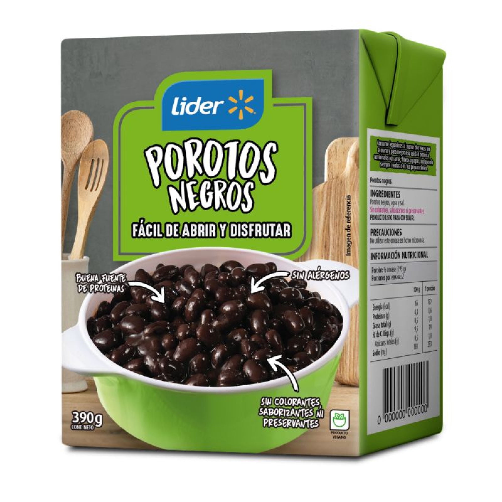 Porotos Negros Drenado 230 g - Neto 390 g Lider