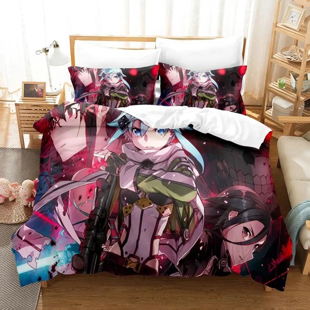 Anime Asada Shino Sword Art Online Bedding Set Duvet Cover Bed Set Quilt Cover Pillowcase Comforter Boys Adult