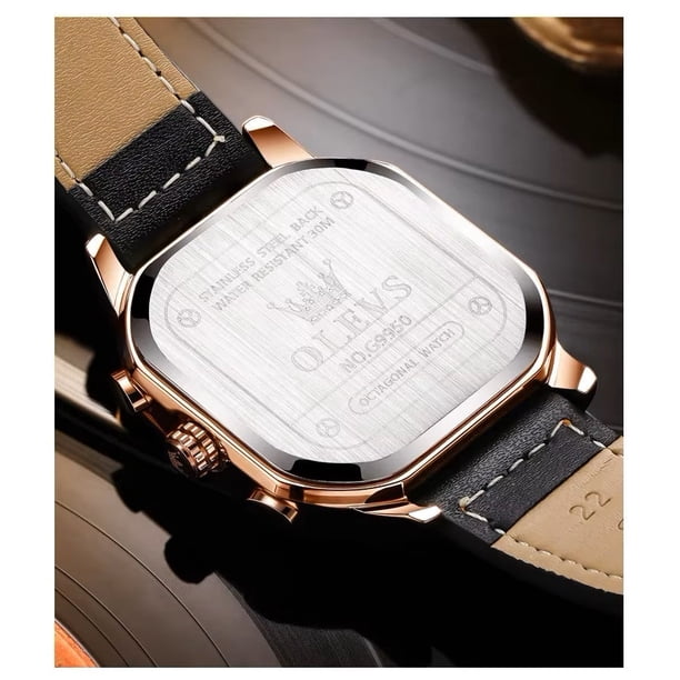 Reloj de Hombre Cuadrado de Lujo Cronógrafo Correa de Cuero para uso diario