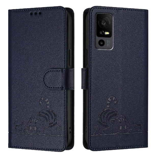 Funda tipo cartera FOXDOCK para TCL 40R con soporte, ranuras, RFID, diseño de gato