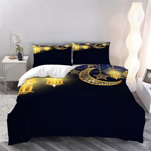 3pcs Golden Stars and Moon Themed Bedding Set | Includes 1 Duvet Cover and 2 Pillowcases Machine Washable