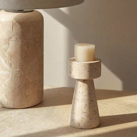 Santú Home & Deco - Candelabro Portavelas Marmol Travertino Torre Pequeño