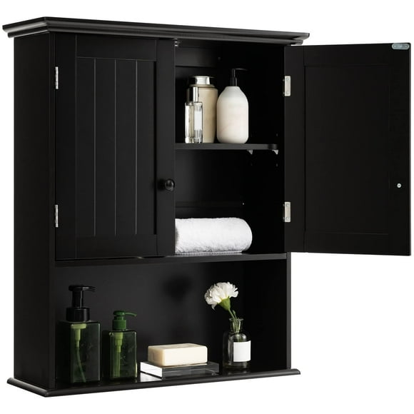 Mueble de Baño Montado en la Pared Costway Puertas Dobles Negro