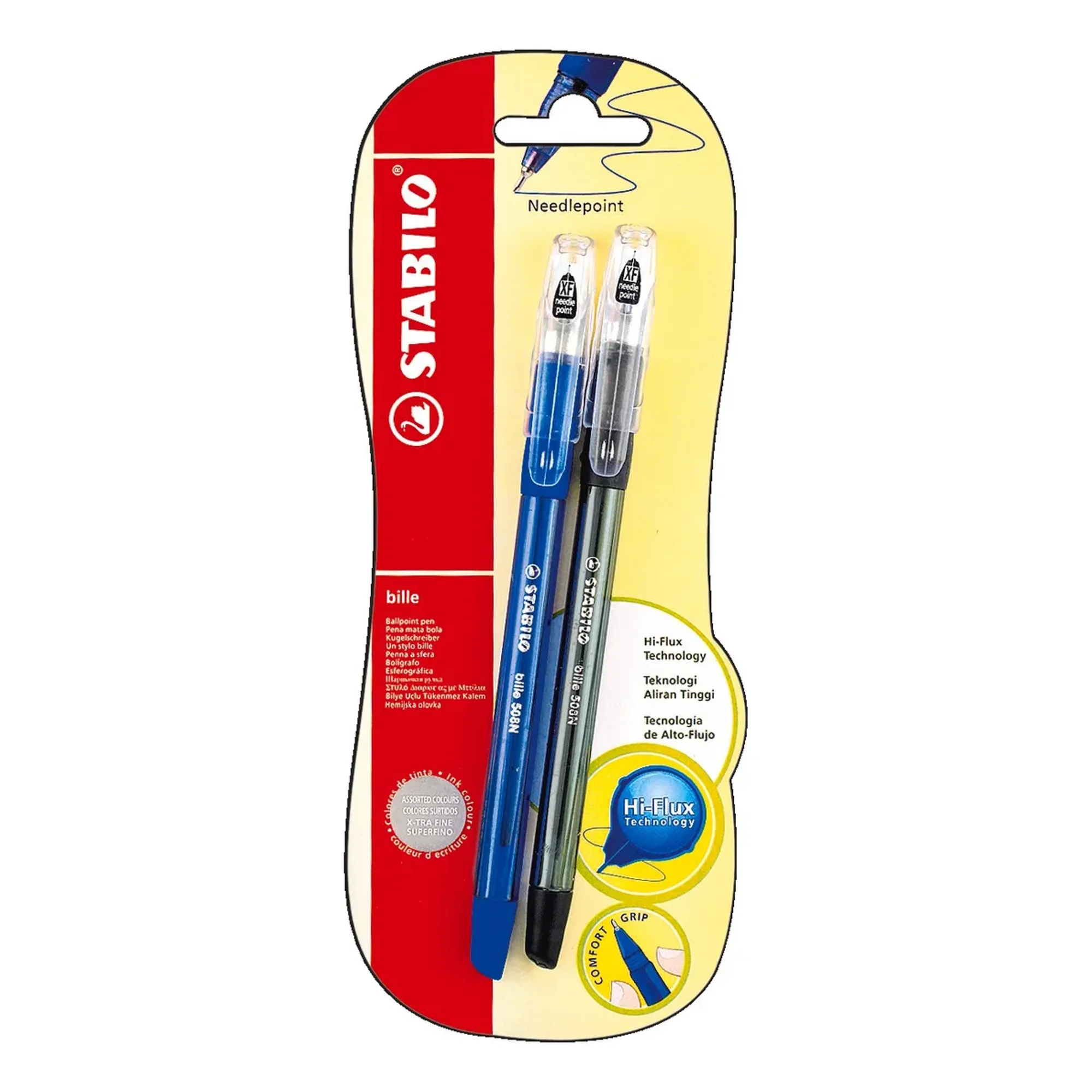 Pack 2 Lápiz Gel Punta Fina Stabilo Bille Negro Y Azul