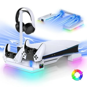 Genérico - Ps5 Pro Digital Y Ps5 Slim Rgb Soporte Horizontal Y Estación De Refrigeración Automática Con Ventilador De 3 Engranajes, Cargador De Mando Ps5 Para Playstation 5-Blanco