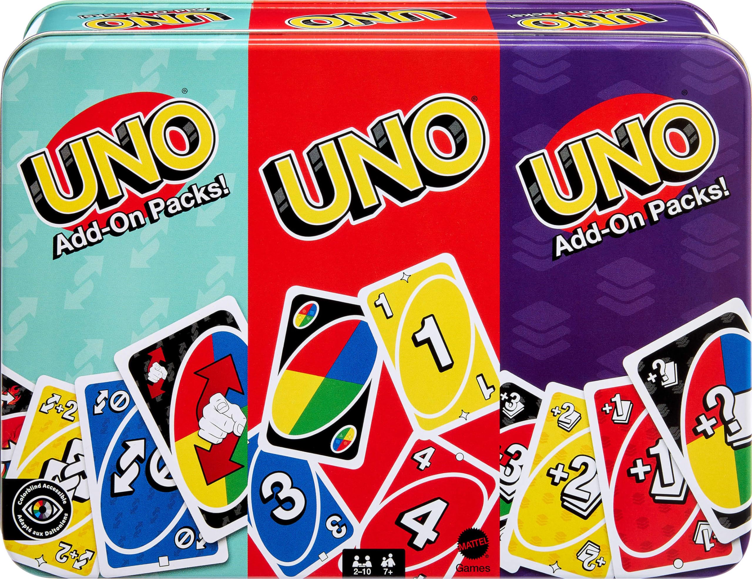 Juego De Cartas Mattel Games Uno Core Y Paquetes Complementarios Uno Tin