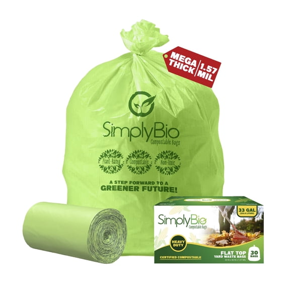 Bolsas de basura compostables Simply Bio 124,92 L, 30 a 33 galones, 30 unidades