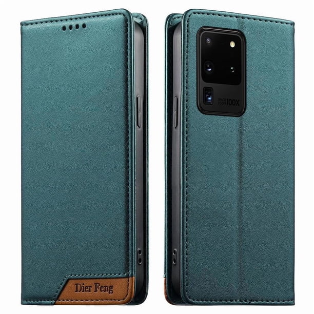 Funda Tipo Cartera de Cuero Sintético para Samsung Galaxy S20 Ultra Bloqueo RFID, con Ranuras para Tarjetas y Bolsillo para Efectivo, Cierre Magnético Fuerte Verde