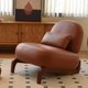 thumbnail image 1 of Silla de acento linda con patas de madera maciza, silla de salón de cuero falso con cojín suave, 1 of 5