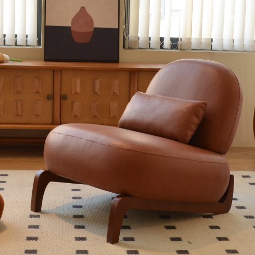 Silla de acento linda con patas de madera maciza, silla de salón de cuero falso con cojín suave