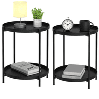 Moboi - Pack 2 Mesas Lateral Auxiliar 2 Niveles Metalica 42X42X52Cm Negro