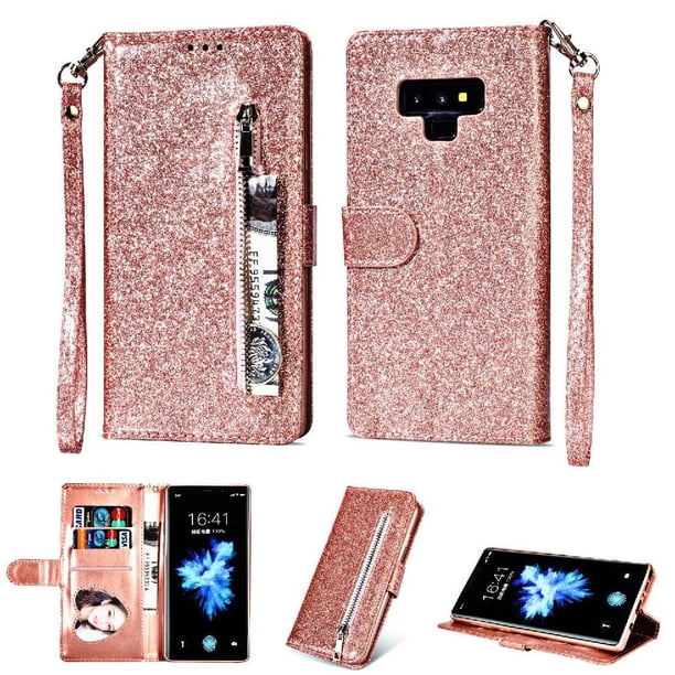 Funda para FOXDOCK Elegante funda Samsung Galaxy Note9 Glitter con cremallera-Ideal para el uso diario