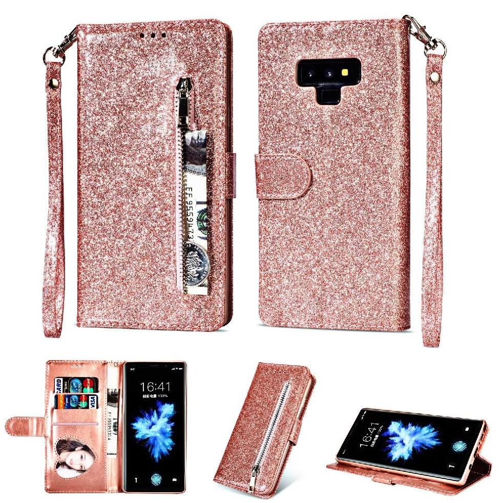 Funda Para Foxdock Elegante Funda Samsung Galaxy Note9 Glitter Con Cremallera-Ideal Para El Uso Diario