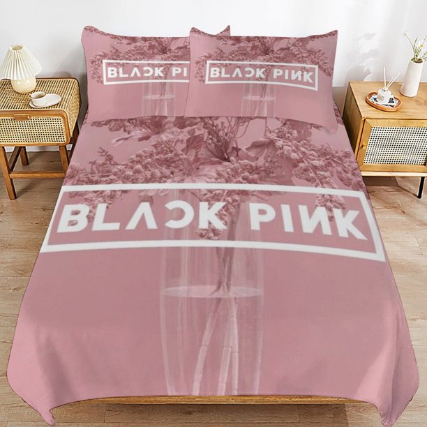 Blackpink Practical Zipper Closure Soft Texture Long Use Comfort Thread Fabric Duvet Cover Sets Sleep