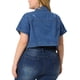 thumbnail image 3 of Chaqueta de mezclilla corta con botones y mangas cortas para mujer de talla grande Agnes Orinda para escuela o universidad 2X Azul Denim, 3 of 6